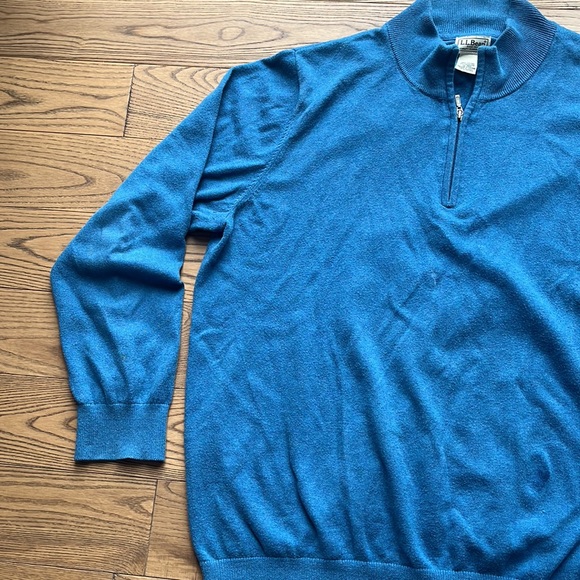 LL Bean Mens Size XL  Blue Cotton Cashmere Blend 1/4 Zip Sweater - Picture 2 of 10